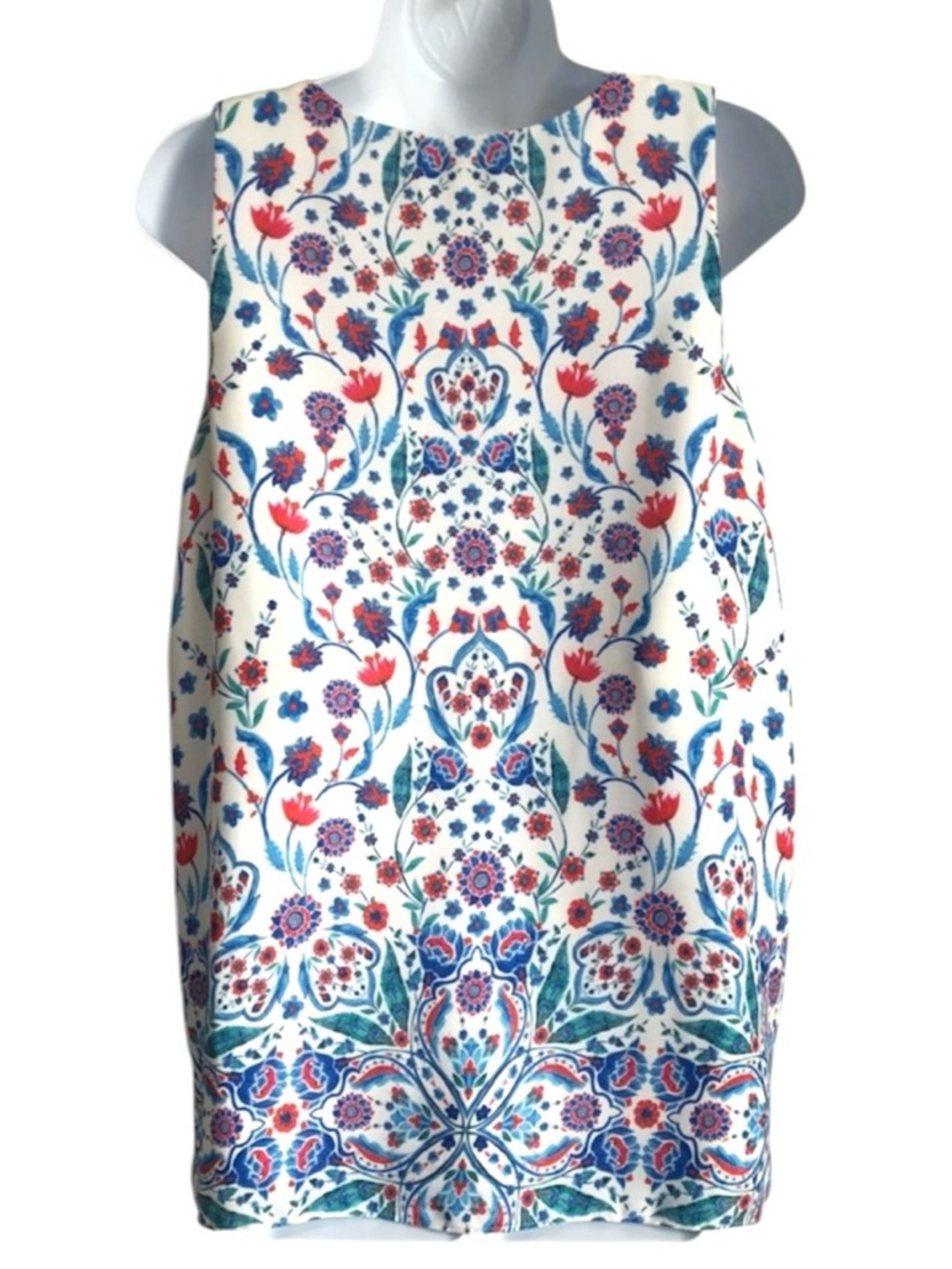 🔴 4/$15 Adrienne Vittadini Women’s L White Red Blue Floral V-Neck Tank Top EUC - Picture 2 of 14